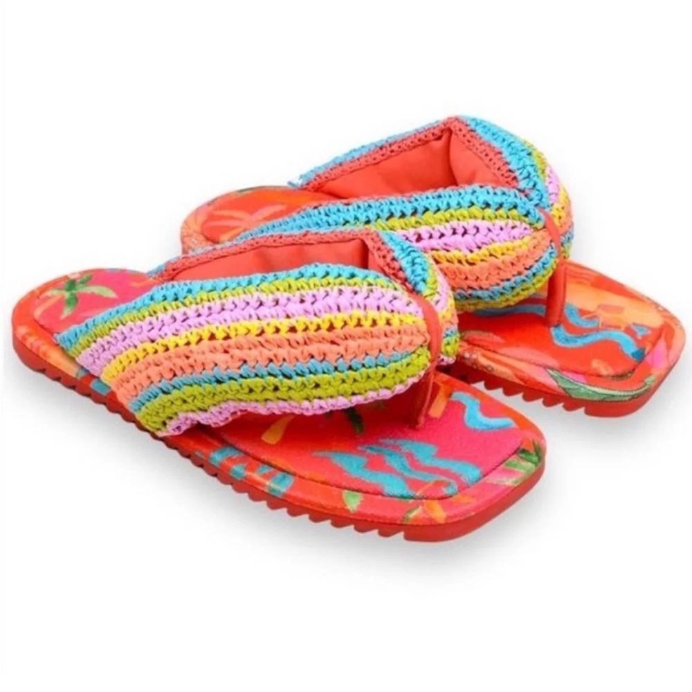 Farm Rio Toucans Crochet puffy flip flop
